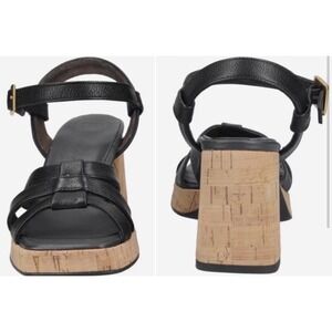 Paul Green Black Leather Cork Platform Block Heel Sandals US 8 UK 5.5